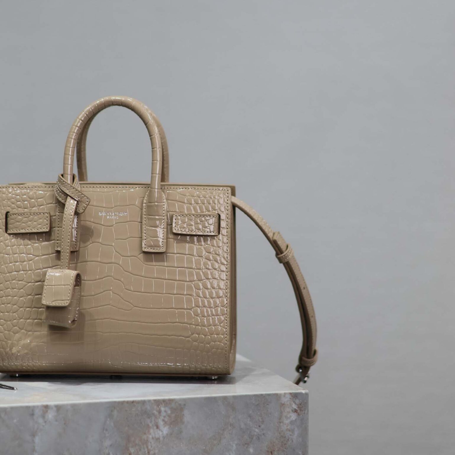 Saint Laurent YSL Women Sac De Jour in Crocodile Embossed Leather Nano-Sandy