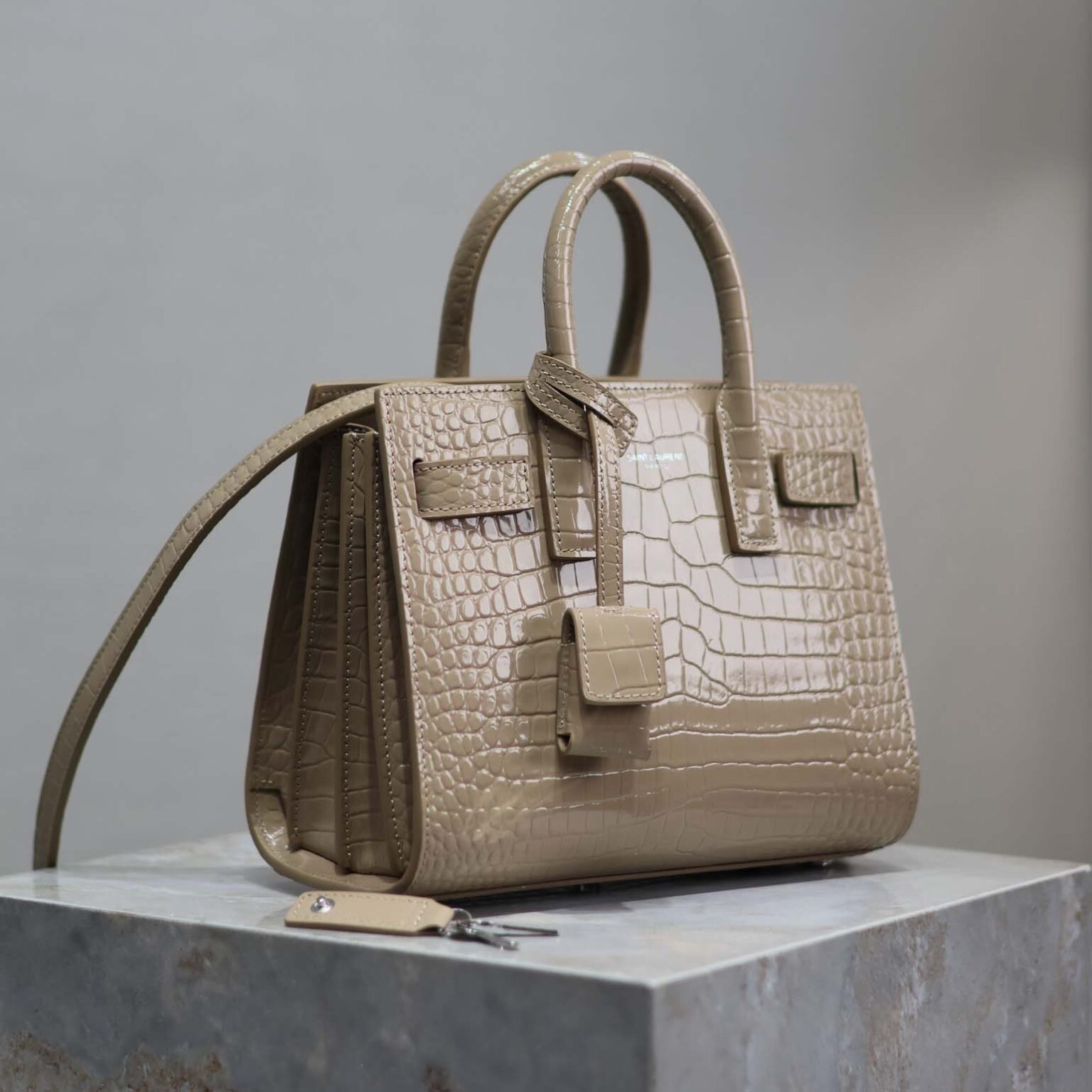 Saint Laurent YSL Women Sac De Jour in Crocodile Embossed Leather Nano-Sandy