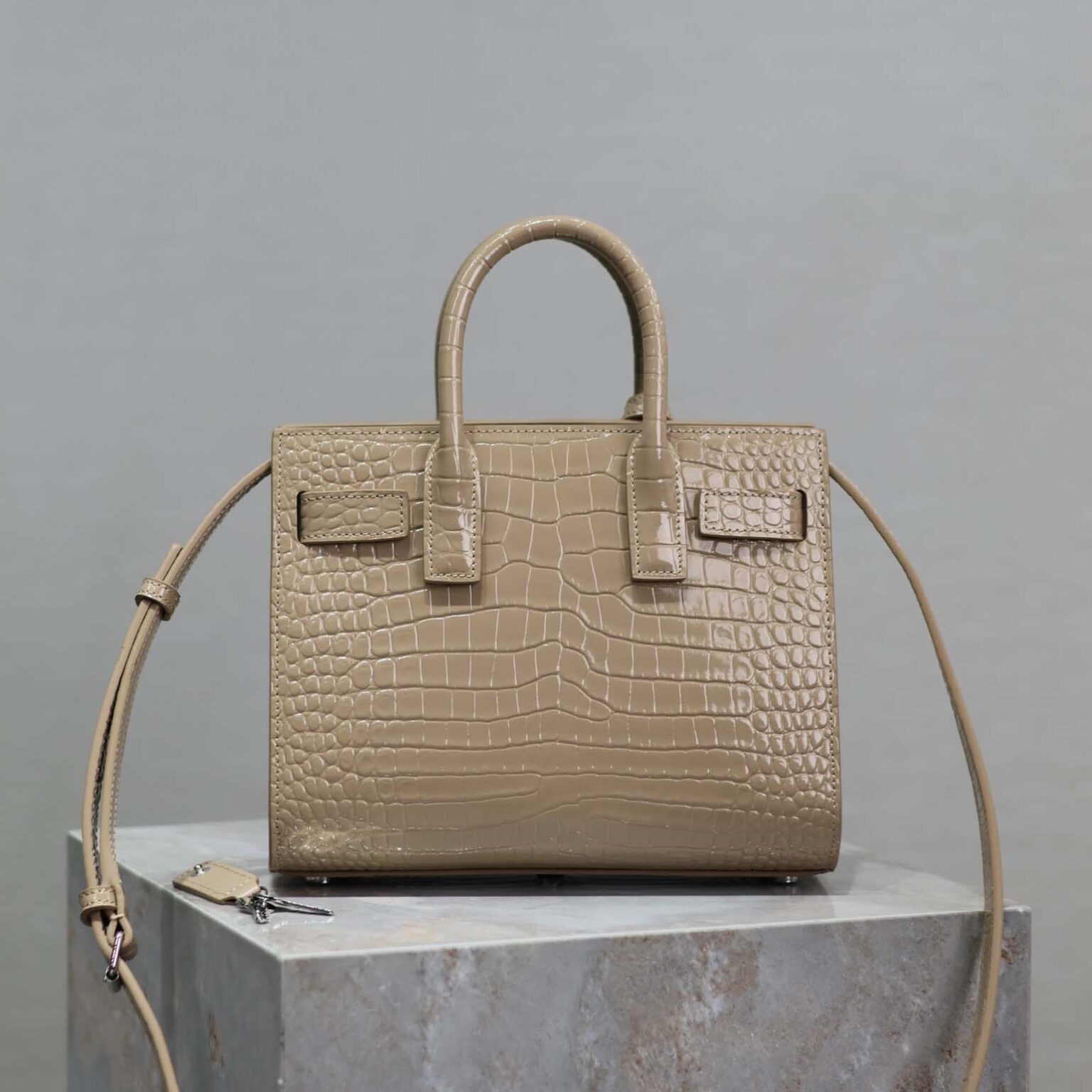 Saint Laurent YSL Women Sac De Jour in Crocodile Embossed Leather Nano-Sandy