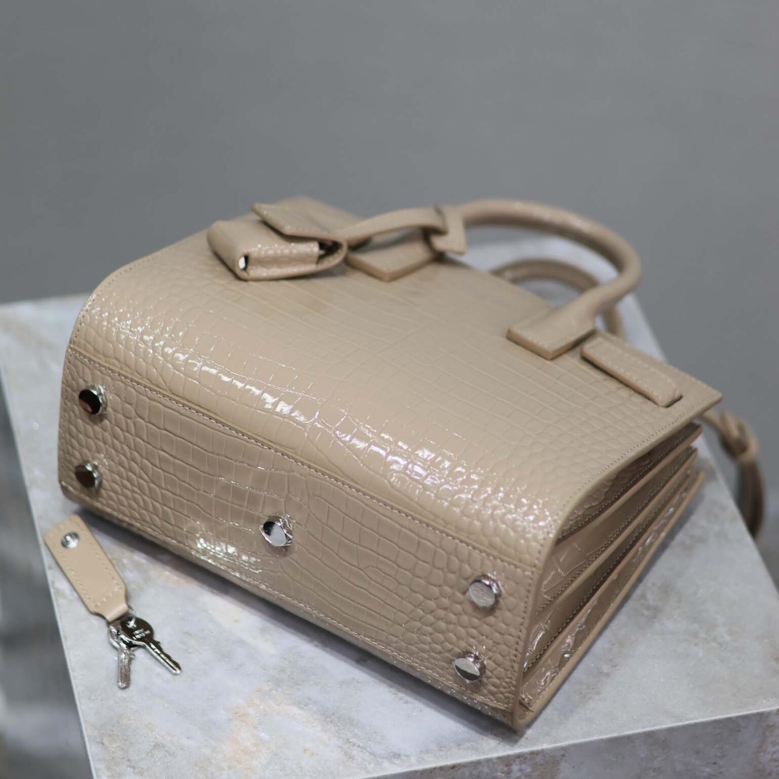Saint Laurent YSL Women Sac De Jour in Crocodile Embossed Leather Nano-Sandy
