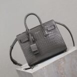 Saint Laurent YSL Women Sac De Jour in Crocodile Embossed Leather Nano-Silver