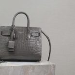 Saint Laurent YSL Women Sac De Jour in Crocodile Embossed Leather Nano-Silver