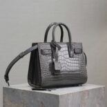 Saint Laurent YSL Women Sac De Jour in Crocodile Embossed Leather Nano-Silver