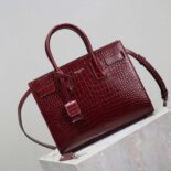 Saint Laurent YSL Women Sac De Jour in Embossed Crocodile Leather Baby-Maroon