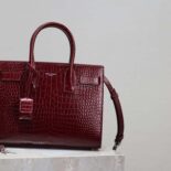 Saint Laurent YSL Women Sac De Jour in Embossed Crocodile Leather Baby-Maroon