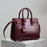 Saint Laurent YSL Women Sac De Jour in Embossed Crocodile Leather Baby-Maroon