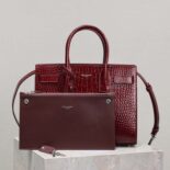 Saint Laurent YSL Women Sac De Jour in Embossed Crocodile Leather Baby-Maroon