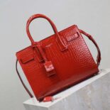 Saint Laurent YSL Women Sac De Jour in Embossed Crocodile Leather Baby-Red