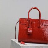 Saint Laurent YSL Women Sac De Jour in Embossed Crocodile Leather Baby-Red