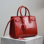 Saint Laurent YSL Women Sac De Jour in Embossed Crocodile Leather Baby-Red