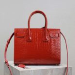 Saint Laurent YSL Women Sac De Jour in Embossed Crocodile Leather Baby-Red