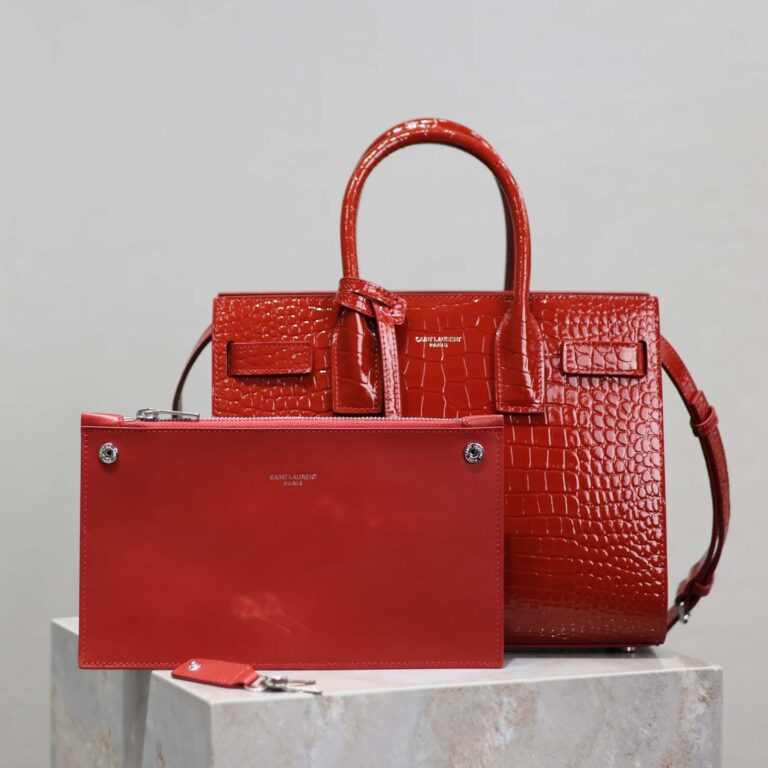 Saint Laurent YSL Women Sac De Jour in Embossed Crocodile Leather Baby-Red