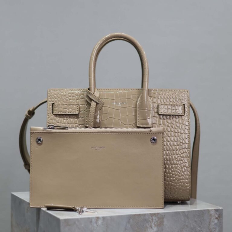 Saint Laurent YSL Women Sac De Jour in Embossed Crocodile Leather Baby-Sandy