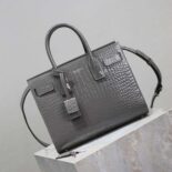 Saint Laurent YSL Women Sac De Jour in Embossed Crocodile Leather Baby-Silver
