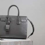 Saint Laurent YSL Women Sac De Jour in Embossed Crocodile Leather Baby-Silver