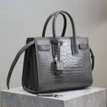 Saint Laurent YSL Women Sac De Jour in Embossed Crocodile Leather Baby-Silver