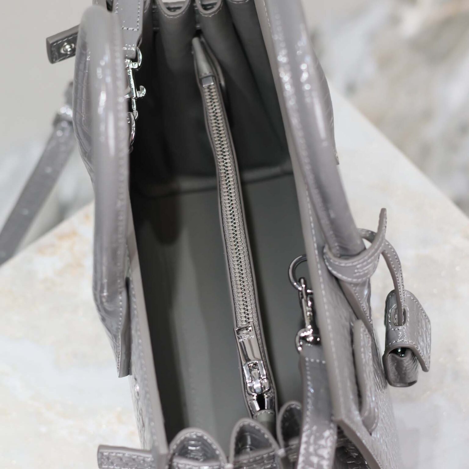 Saint Laurent YSL Women Sac De Jour in Embossed Crocodile Leather Baby-Silver