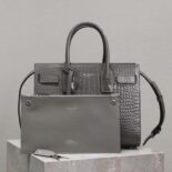 Saint Laurent YSL Women Sac De Jour in Embossed Crocodile Leather Baby-Silver
