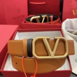 Valentino Women Reversible Vlogo Signature Belt in Glossy Calfskin 70 mm-Brown