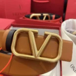 Valentino Women Reversible Vlogo Signature Belt in Glossy Calfskin 70 mm-Brown