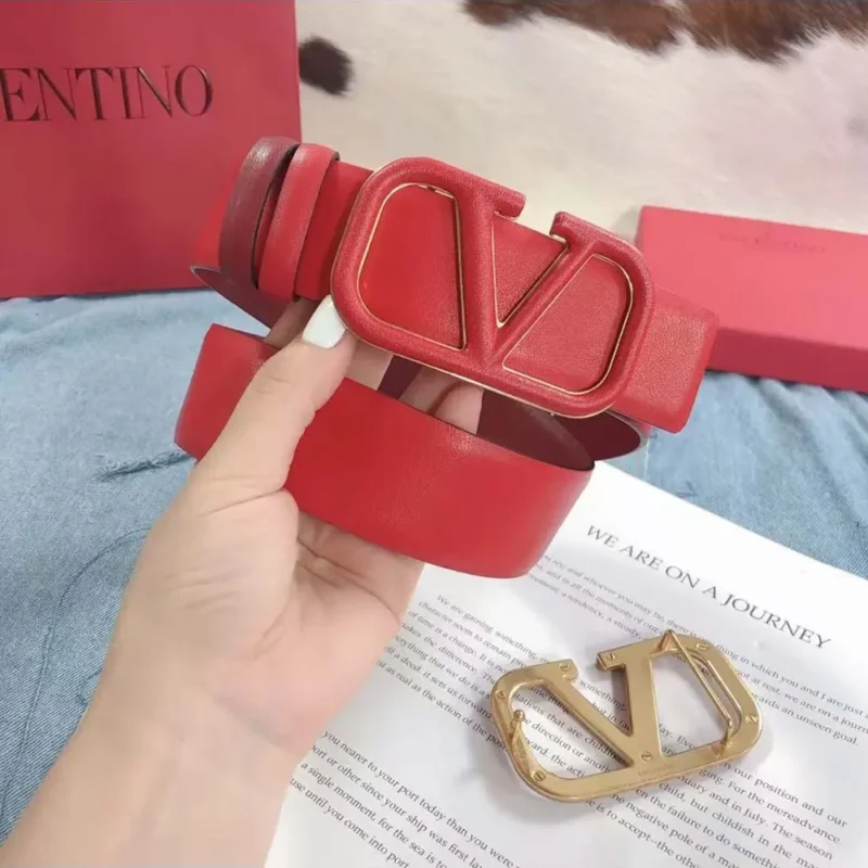 Valentino Women Reversible Vlogo Signature Belt in Glossy Calfskin 70 mm-Red