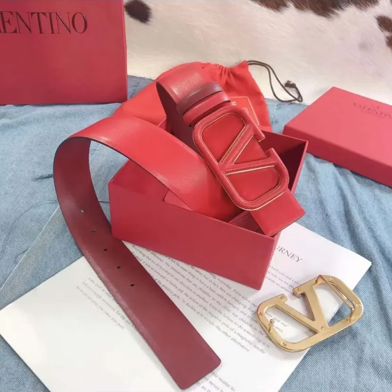 Valentino Women Reversible Vlogo Signature Belt in Glossy Calfskin 70 mm-Red
