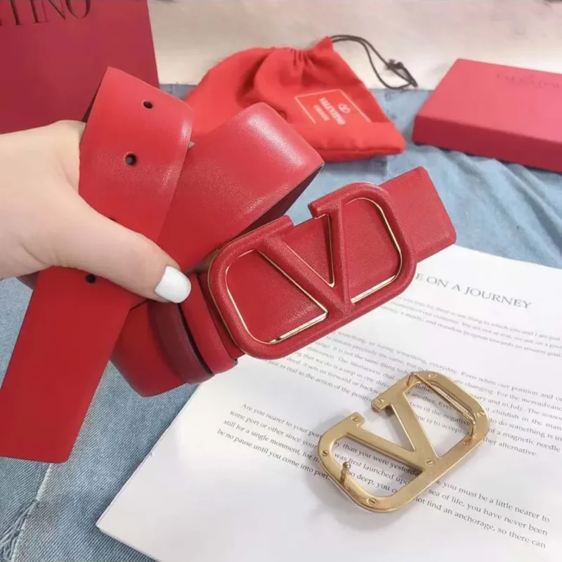 Valentino Women Reversible Vlogo Signature Belt in Glossy Calfskin 70 mm-Red