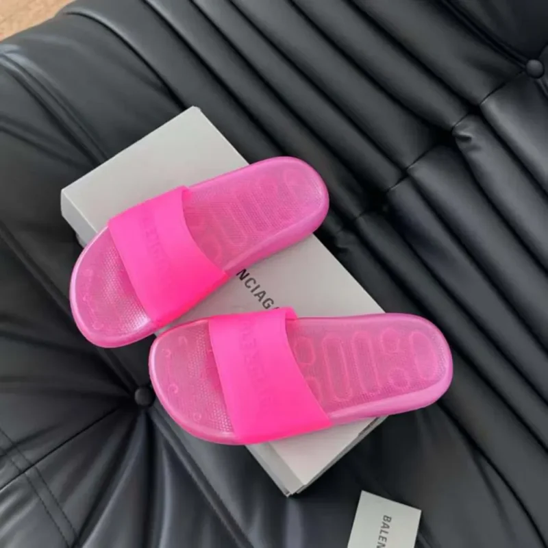 Balenciaga Unisex Pool Transparent Slide Sandal in Pink Rubber