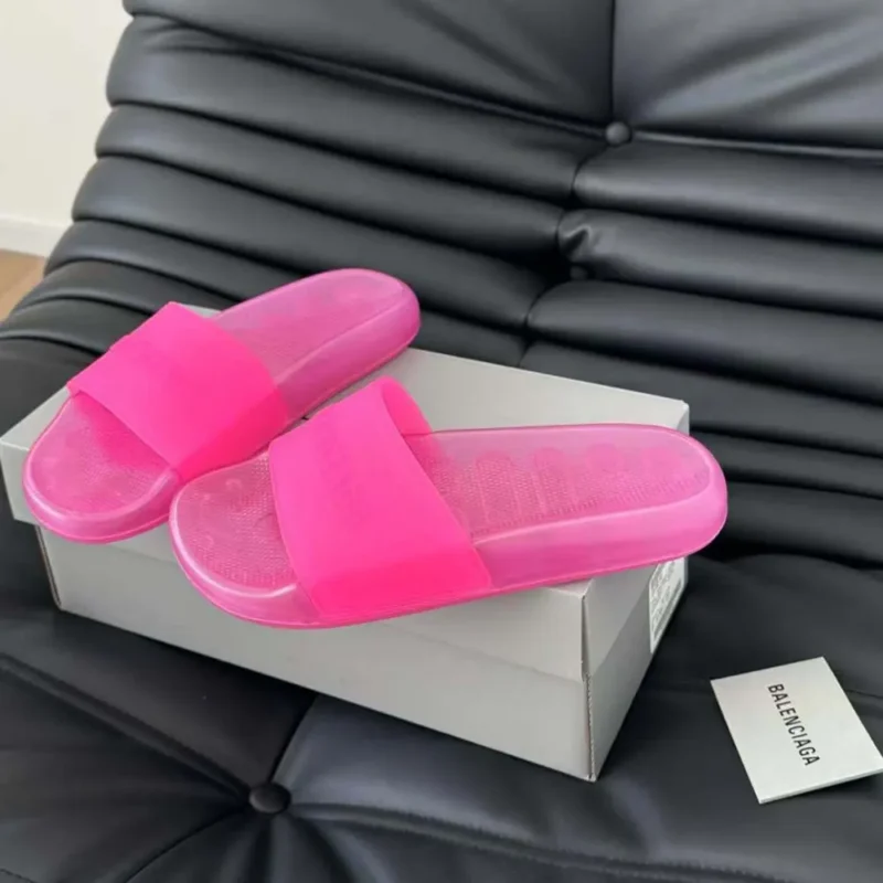 Balenciaga Unisex Pool Transparent Slide Sandal in Pink Rubber