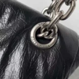 Balenciaga Women Monaco Large Chain Bag in Black/Silver Arena Calfskin