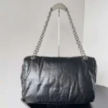 Balenciaga Women Monaco Large Chain Bag in Black/Silver Arena Calfskin