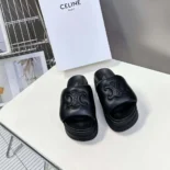 Celine Women Block Slide with Triomphe in Lambskin-Black 360435129C