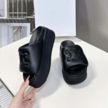 Celine Women Block Slide with Triomphe in Lambskin-Black 360435129C