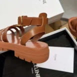 Celine Women Clea Triomphe Gladiator Sandal in Calfskin-Vegetal Tanning