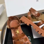 Celine Women Clea Triomphe Gladiator Sandal in Calfskin-Vegetal Tanning