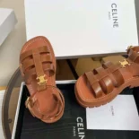Celine Women Clea Triomphe Gladiator Sandal in Calfskin-Vegetal Tanning