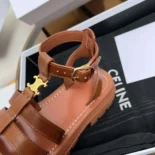 Celine Women Clea Triomphe Gladiator Sandal in Calfskin-Vegetal Tanning