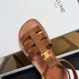 Celine Women Clea Triomphe Gladiator Sandal in Calfskin-Vegetal Tanning