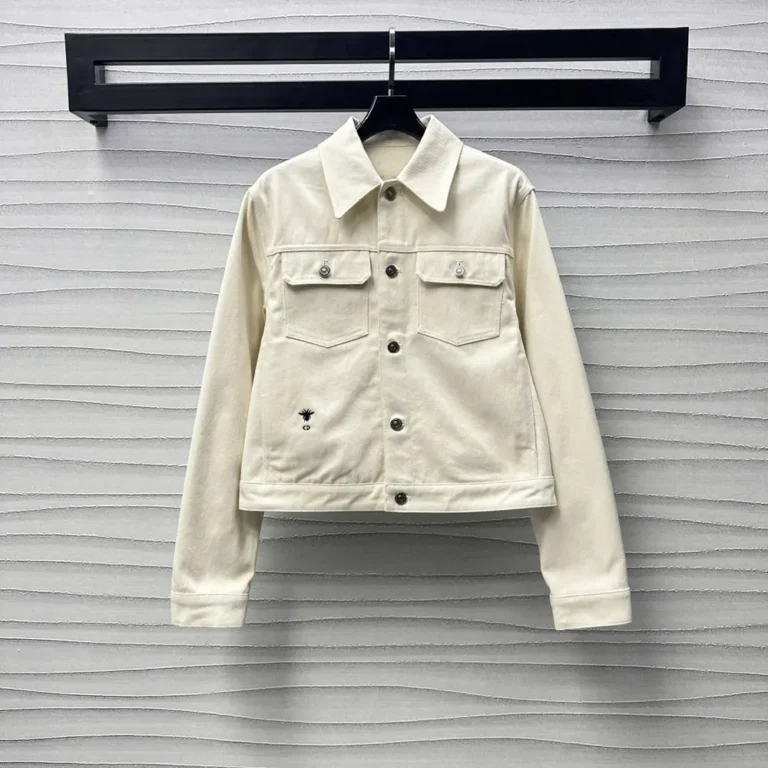 Dioramour Jacket White Cotton Denim with Multicolor Cœur des Curiosités Motif