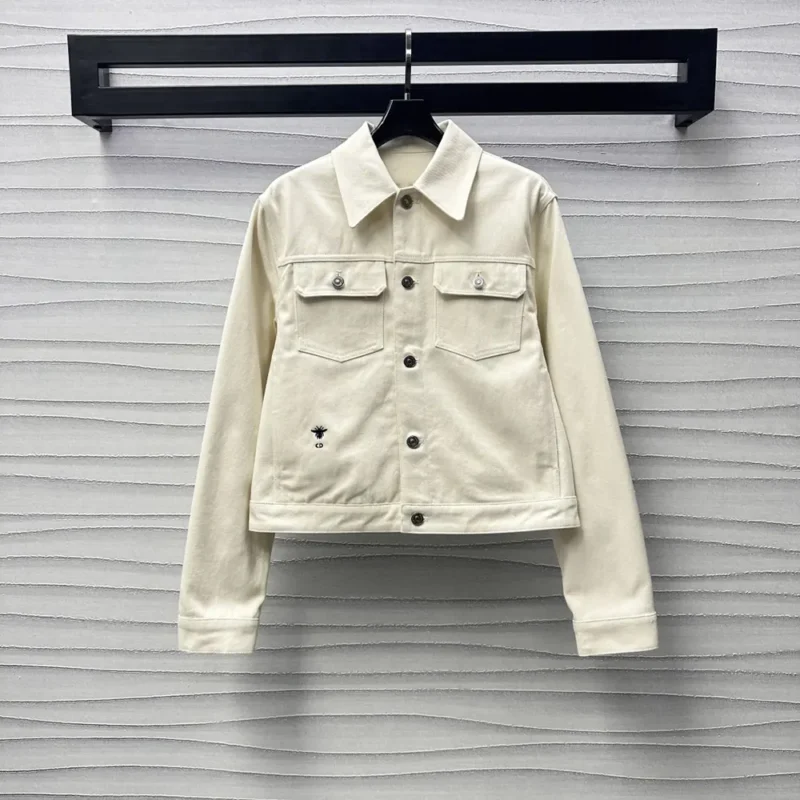 Dioramour Jacket White Cotton Denim with Multicolor Cœur des Curiosités Motif