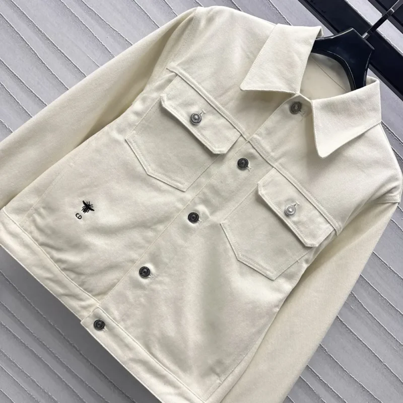Dioramour Jacket White Cotton Denim with Multicolor Cœur des Curiosités Motif