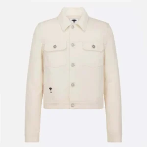 Dioramour Jacket White Cotton Denim with Multicolor Cœur des Curiosités Motif