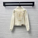 Dioramour Jacket White Cotton Denim with Multicolor Cœur des Curiosités Motif