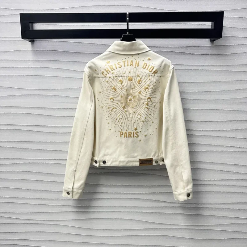 Dioramour Jacket White Cotton Denim with Multicolor Cœur des Curiosités Motif