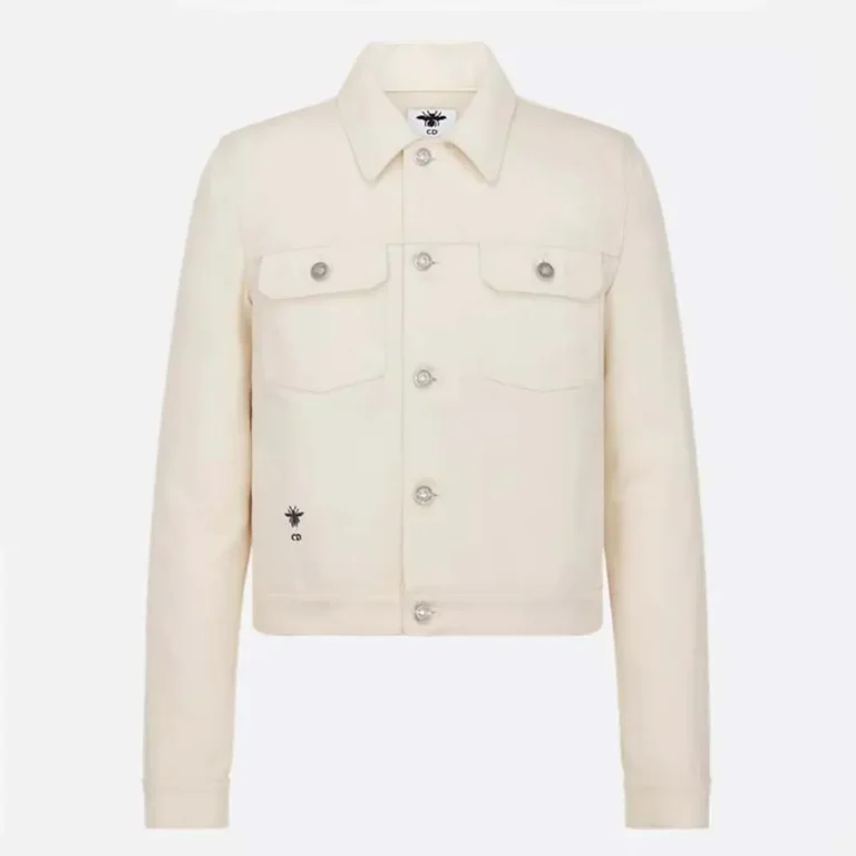 Dioramour Jacket White Cotton Denim with Multicolor Cœur des Curiosités Motif