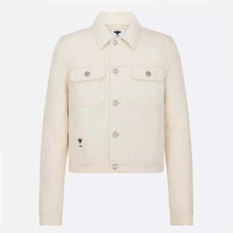 Dioramour Jacket White Cotton Denim with Multicolor Cœur des Curiosités Motif