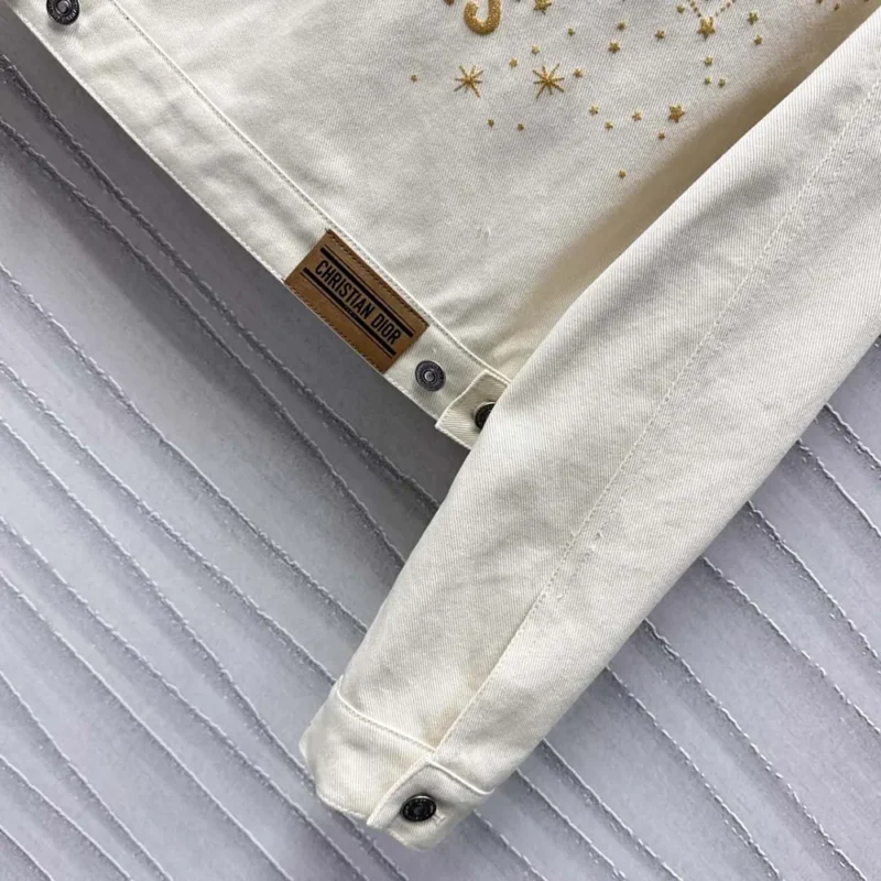 Dioramour Jacket White Cotton Denim with Multicolor Cœur des Curiosités Motif