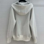 Hooded Track Jacket White Cotton Knit and Cashmere
