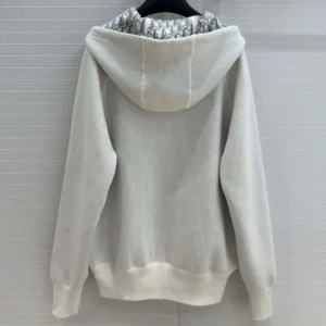 Hooded Track Jacket White Cotton Knit and Cashmere