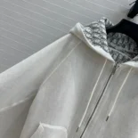 Hooded Track Jacket White Cotton Knit and Cashmere